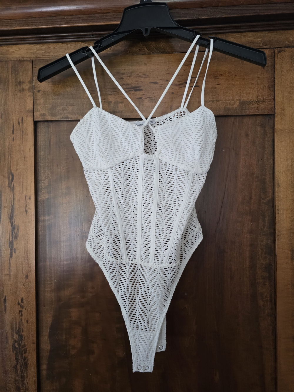 Bershka White Crochet Lace Bodysuit with Strappy Back Medium